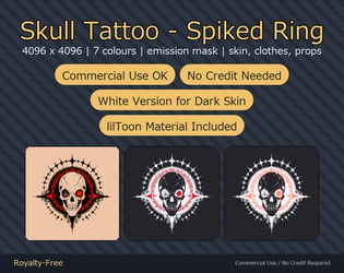 Skull Tattoo Decal - Spiked Ring - 4K, 7 Colours + Emission Mask | Any Avatar, Skin, Clothes or Props