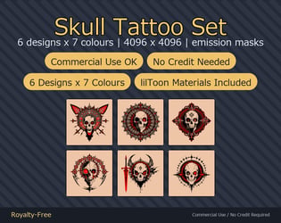 Skull Tattoo Decal Set - 6 Designs x 7 Colours, 4K + Emission Masks | Any Avatar