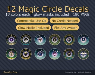 156 Magic Circle Decals - 12 Designs x 13 Colors + Glow Masks | Works on Any Avatar