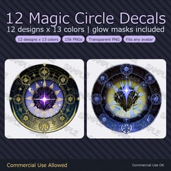 156 Magic Circle Decals - 12 Designs x 13 Colors + Glow Masks | Works on Any Avatar