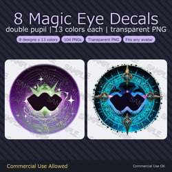 104 Magic Eye Decals - 8 Double-Pupil Designs x 13 Colors | Works on Any Avatar