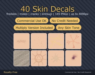 40 Skin Decals - Freckles, Moles, Cracks & Bruises | Multiply Version Included, Works on Any Skin Tone
