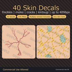 40 Skin Decals - Freckles, Moles, Cracks & Bruises | Multiply Version Included, Works on Any Skin Tone