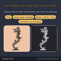 Free Full-Body Snake Tattoo Decal - Serpent of Eden | Japanese Irezumi, Glow Mask & White Version, 4K, Any Avatar