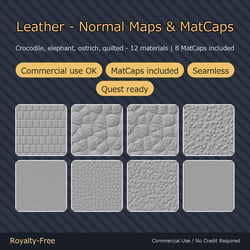 12 Leather Normal Maps + 8 MatCaps - Crocodile, Elephant, Ostrich & Quilted | Works on Any Avatar