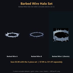 Barbed Wire Halo (A/B/C & 3-Piece Set) - Swaying, Grabbable Head Accessory | Modular Avatar, PhysBone, 5 Colours