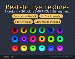 60 Realistic Eye Textures - 3 Designs x 20 Colors | Fits Any Head