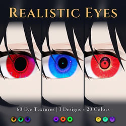 60 Realistic Eye Textures - 3 Designs x 20 Colors | Fits Any Head