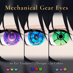 60 Mechanical Gear Eye Textures - 3 Designs x 20 Colors | Fits Any Head