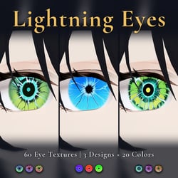 60 Lightning Eye Textures - 3 Designs x 20 Colors | Fits Any Head