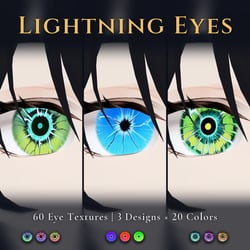 60 Lightning Eye Textures - 3 Designs x 20 Colors | Fits Any Head