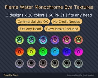 60 Flame Water Monochrome Eye Textures - 3 Designs x 20 Colors | Fits Any Head
