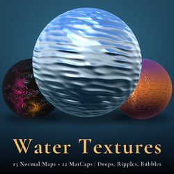 Water - 13 Normal Maps + 12 MatCaps | Drops, Ripples, Bubbles, Wet Stone, Seamless, PC + Quest