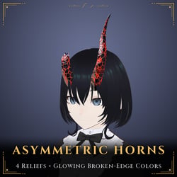 Asymmetric Horns (Long and Broken) — Horn Accessory with 4 Relief Styles + Custom Colors + Glowing Break [VRChat/MA]