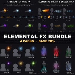 Elemental FX Bundle – Hand FX + Breath + Familiars + Aura Vol. 2 (4 packs, save 28%) | Tidebone Studio