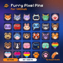 Furry Pixel Pins for VRChat — PREMIUM (30 pins)
