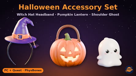 Halloween Accessory Set - VRChat Witch Hat, Pumpkin Lantern & Shoulder Ghost
