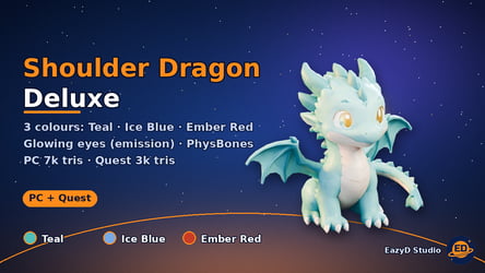 Shoulder Dragon Deluxe - VRChat PhysBone Shoulder Pet, 3 Colours, Glowing Eyes