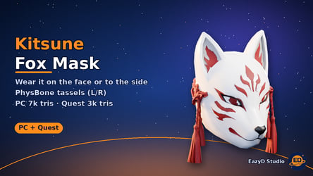 Kitsune Fox Mask - VRChat Mask with PhysBone Tassels (Face or Side)