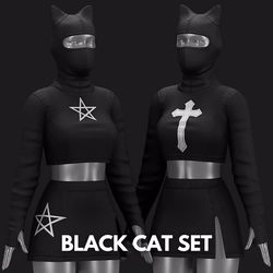 Black Cat Set VRChat - Pentagram-Cross | Beanie-Blouse-Skirt | WOLVES STUDIO