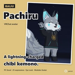 Raiju Pachiru – Lightning Chibi Kemono Wolf | VRChat Avatar [PC, Modular Avatar]