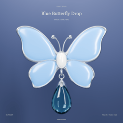 Blue Butterfly Drop | Sky Blue & Silver Hair Ornament | VRChat PC