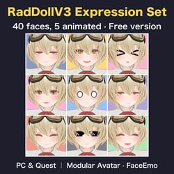 RadDollV3 Expression Set - 40 faces, 5 animated (PC & Quest / Modular Avatar / FaceEmo)