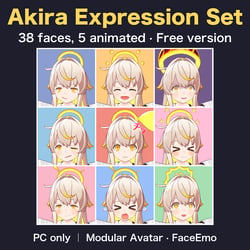 Akira Expression Set - 38 faces, 5 animated (PC / Modular Avatar / FaceEmo)
