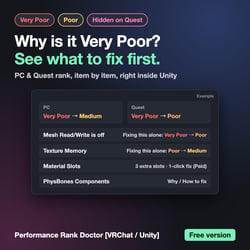 Fix Very Poor / Poor avatar rank on Quest & PC - Performance Rank Doctor [VRChat / Unity] (Free version)