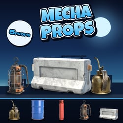 Fuel, Lantern, and Barrier: Mecha Workshop Props [5-piece set] [3D Model · VRChat/Unity]