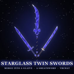Starglass Twin Swords — Merge into a Glaive or a Greatsword | VRChat | Western + Eastern Sword · Touch & Two-Hand Merge · Star-Dust Change · Swing Trail | 3 Colors