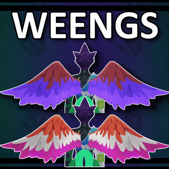 WEENGS - Customizable Wings By Skerek (VRCFury, Any Avatar!) | 30+ Textures, In game customizability, and SPP included! Also: Pride Flag Designs :O