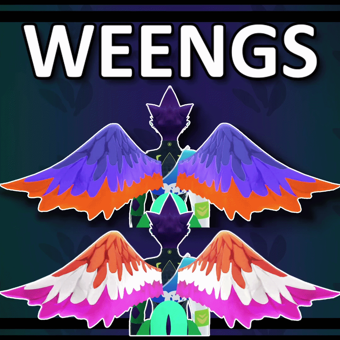 WEENGS - Customizable Wings By Skerek (VRCFury, AudioLink, Any Avatar!) | 30+ Textures, In game customizability, and SPP included! Also: Pride Flag Designs :O