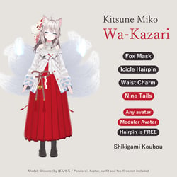 Kitsune Miko Wa-Kazari | Fox Mask, Icicle Hairpin, Waist Charm & Nine Tails [VRChat / Modular Avatar]